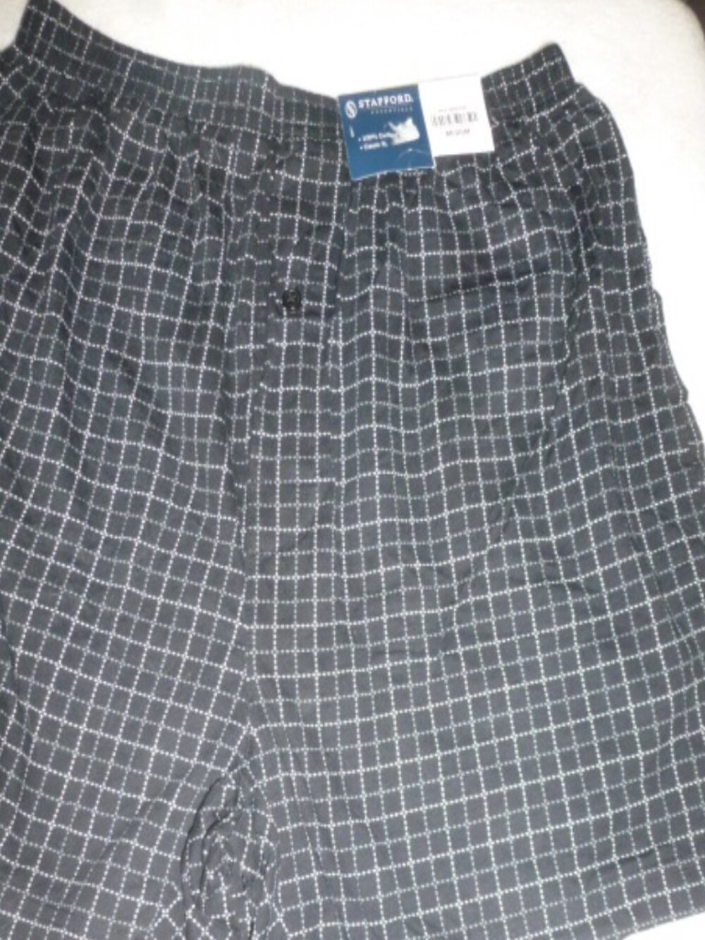 Stafford Men's Boxer Shorts NWT Black Windowpane Print 100% Cotton Medium